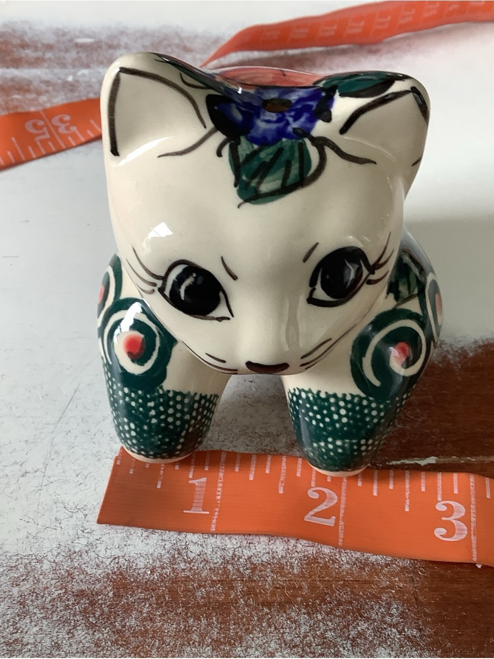Polish Pottery UNIKAT Shelf Sitter Cat Floral - Picture 7 of 10